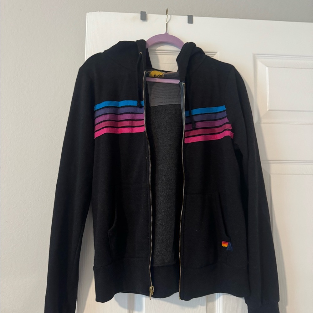 Aviator Nation Black Jacket with Blue and Purple Accents